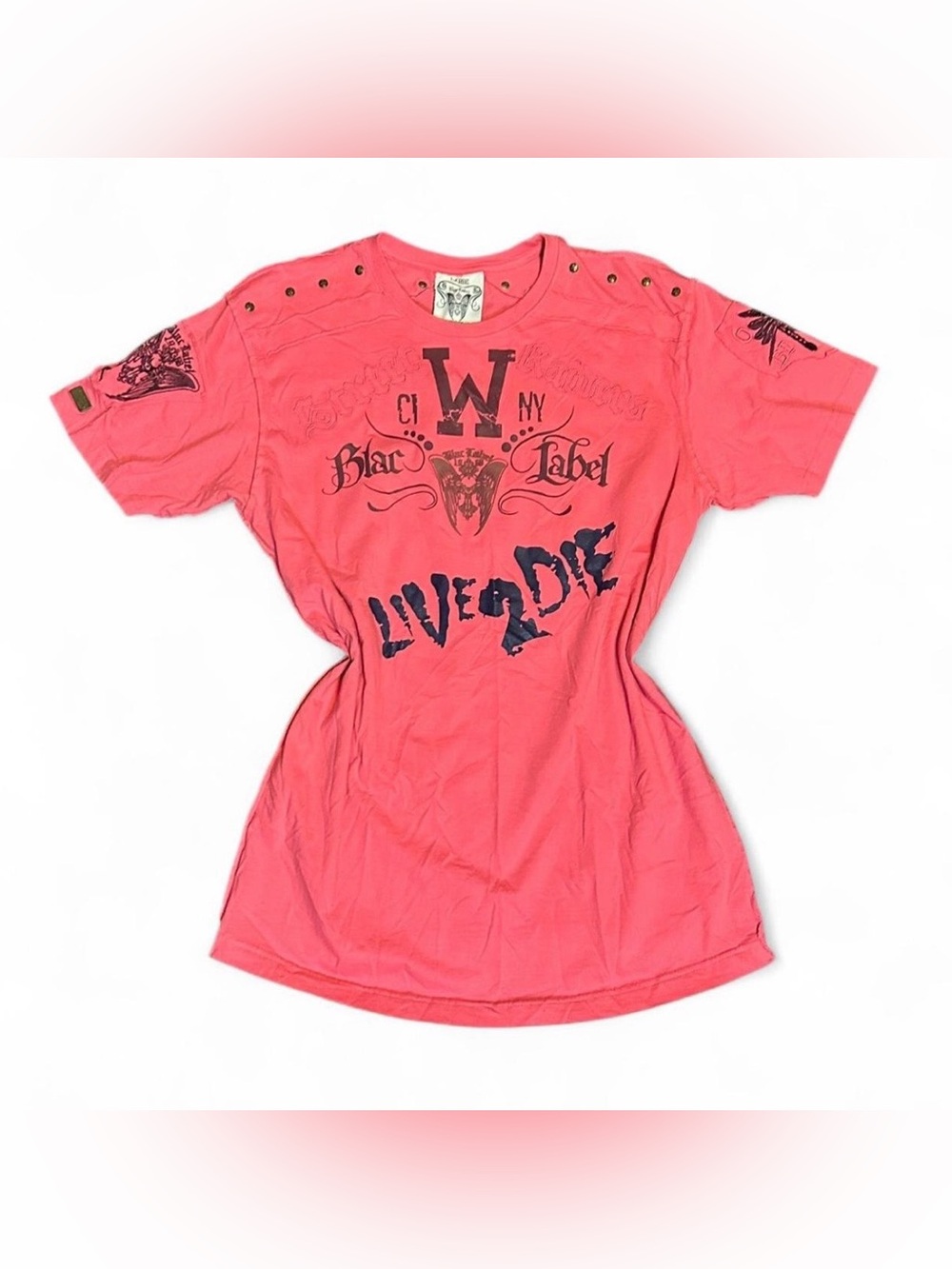 Y2K Blac Label 1968 Live 2 Die T-Shirt Pink and Black Size Large